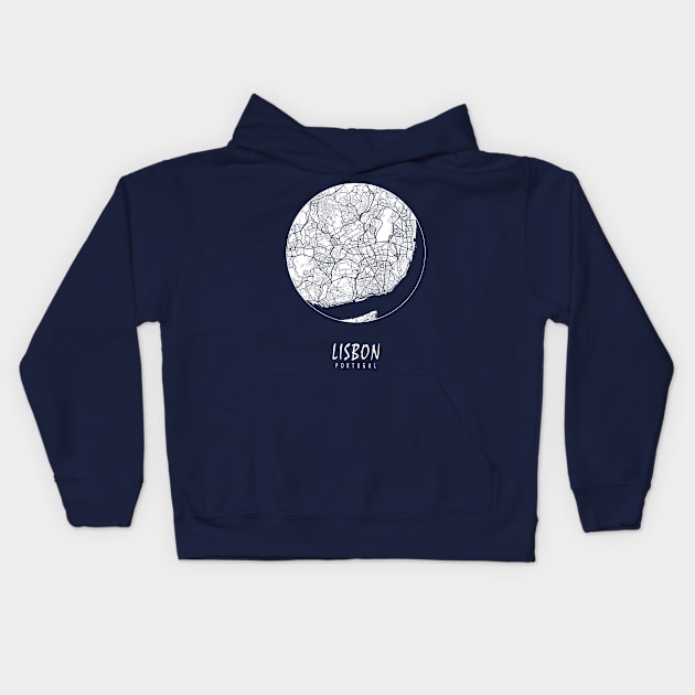 Lisbon, Portugal City Map - Full Moon Kids Hoodie by deMAP Studio